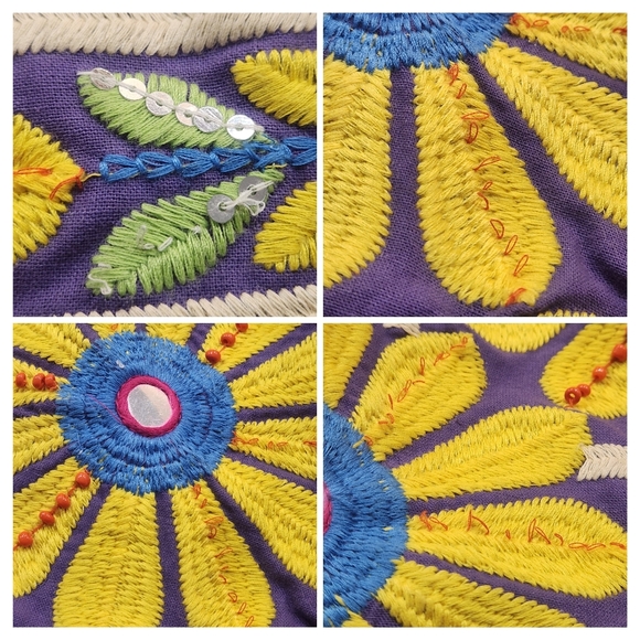 Colourful Amiani Boho Embroidered Fabric Slouchy Satchel - Picture 4 of 16